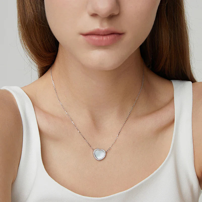 LoveCharmed's Smart Memory Heart Necklace (18ct White Gold Plated Silver & Mother of Pearl)