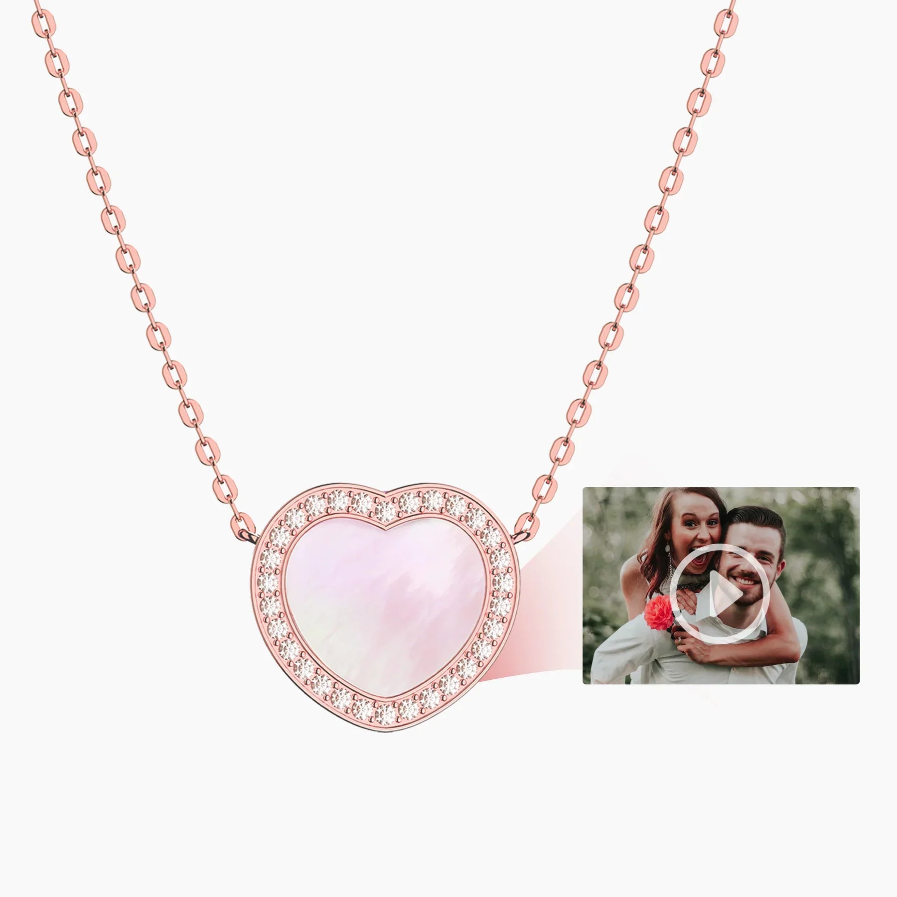 LoveCharmed's Smart Memory Heart Necklace (8ct Rose Gold plated Silver & Mother of Pearl)