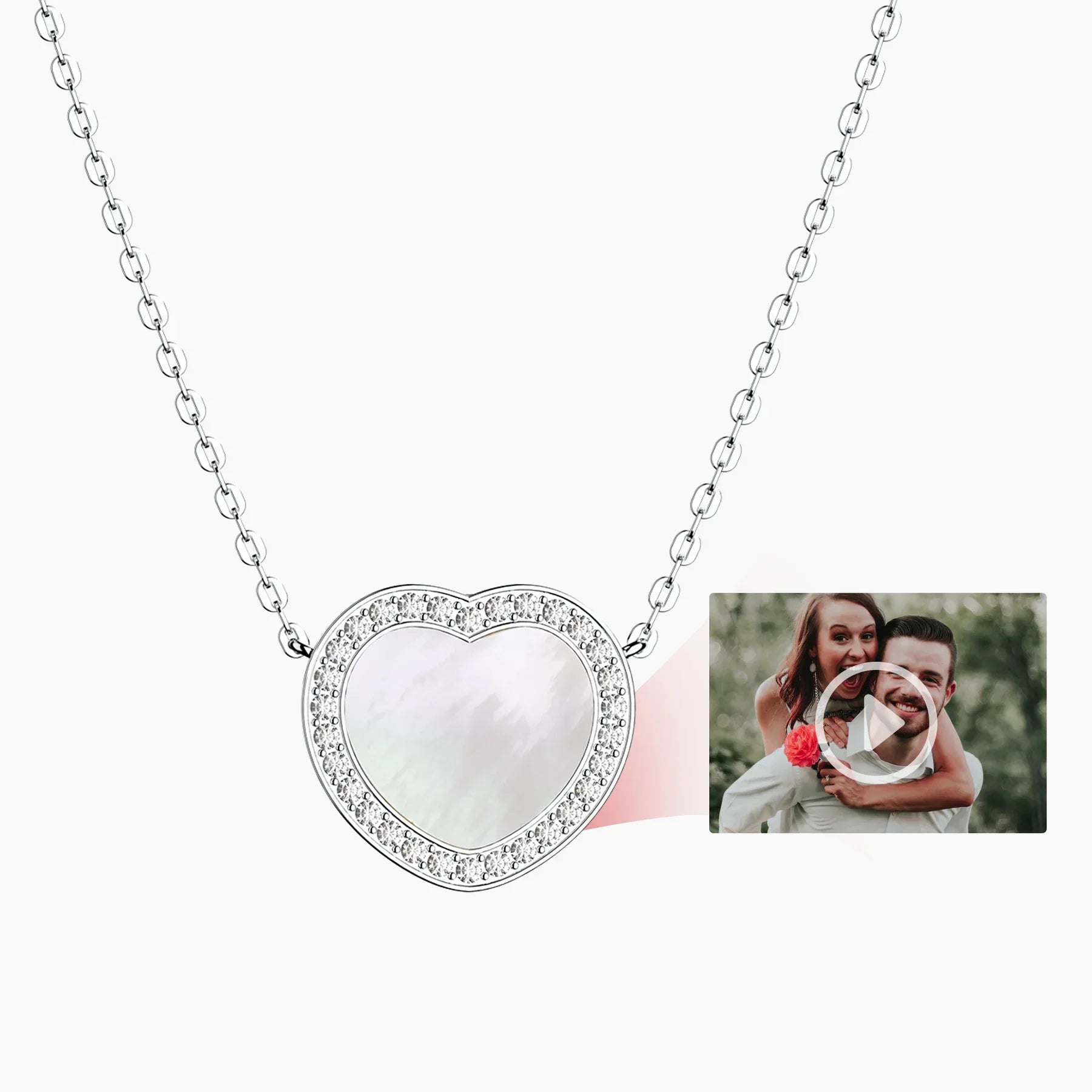 LoveCharmed's Smart Memory Heart Necklace (18ct White Gold Plated Silver & Mother of Pearl)